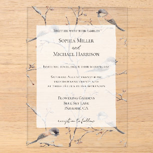 Invitations En Acrylique Oiseaux romantiques dans un arbre de mariage
