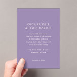 Invitations En Acrylique Olga Purple Mariage moderne<br><div class="desc">Invitations de mariage modernes avec un design propre et simple avec des polices audacieuses.</div>