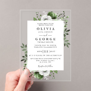 Invitations En Acrylique Olive Green Élégant Mariage Floral moderne