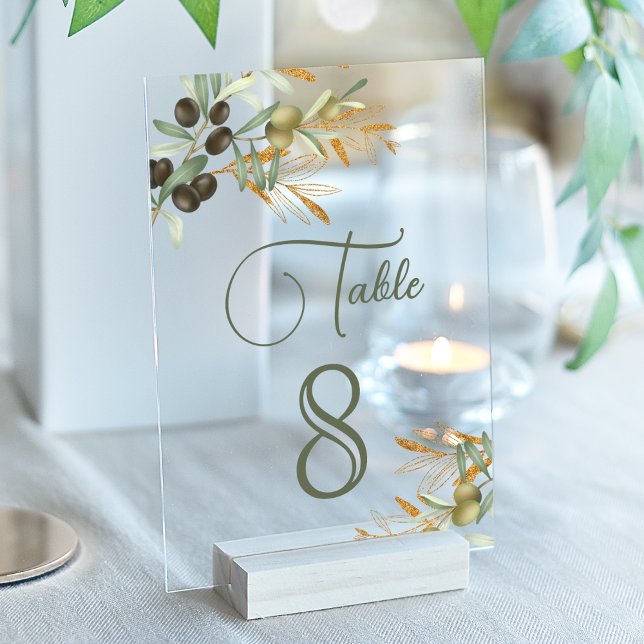 Invitations En Acrylique Olive Leaves Branch Wedding Acrylic Table Number (Créateur téléchargé)