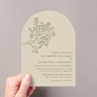 Invitations En Acrylique Olive Tree Branch, Rustic & Minimalistic Wedding