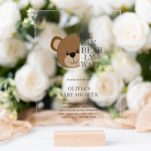 Invitations En Acrylique On Peut Attendre Baby shower d'ours en peluche m
