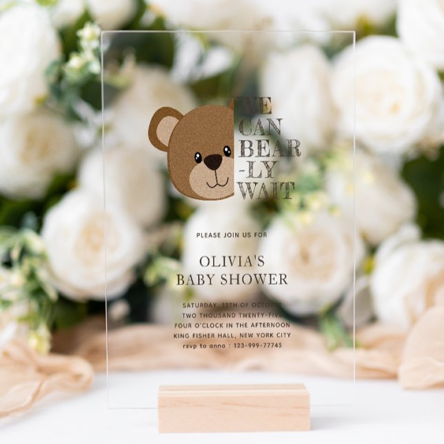 Invitations En Acrylique On Peut Attendre | Baby shower d'ours en peluche m (Créateur téléchargé)