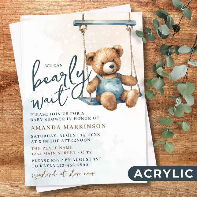 Invitations En Acrylique On peut attendre Denim Teddy Bear Baby shower (Créateur téléchargé)