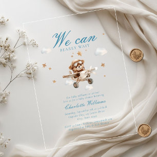 Invitations En Acrylique On Peut Attendre ! Ours et avion en peluche