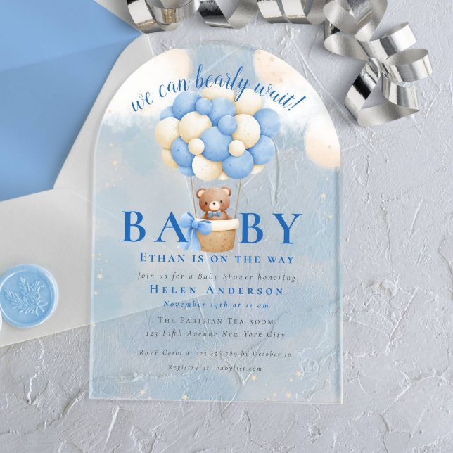 Invitations En Acrylique On peut attendre Teddy Bear Baby shower (Créateur téléchargé)