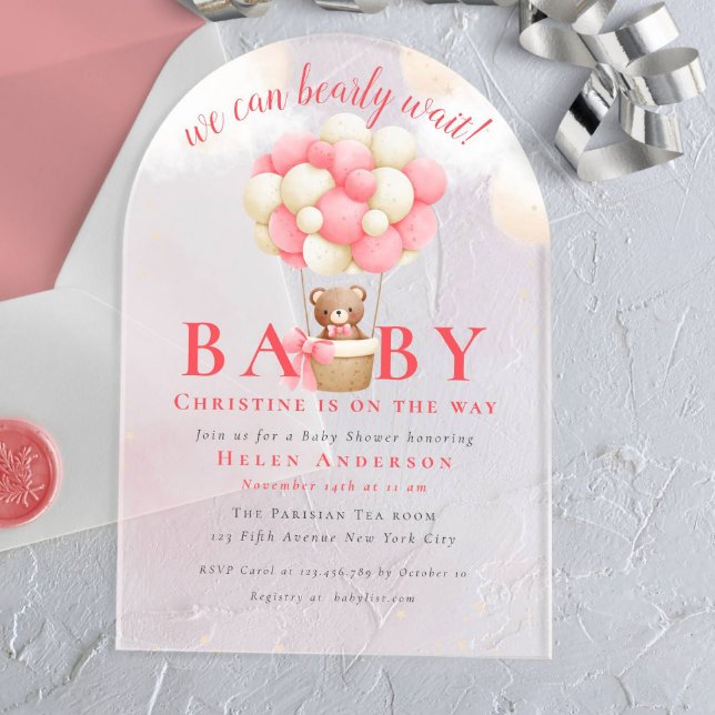 Invitations En Acrylique On peut attendre Teddy Bear Girl Baby shower (Créateur téléchargé)