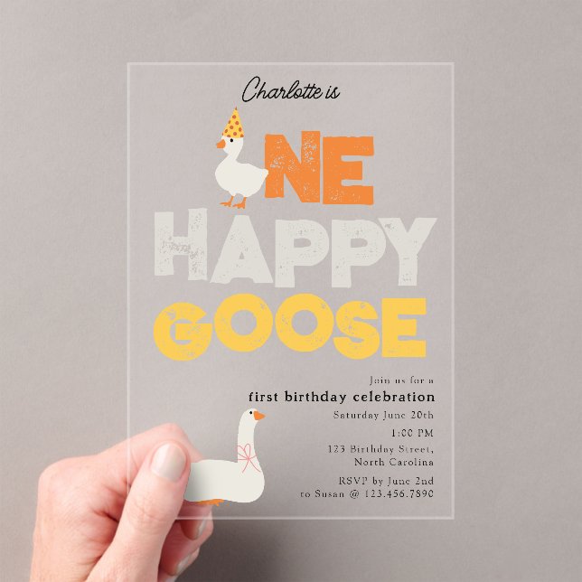 Invitations En Acrylique One Happy Goose Invite 1st  First Birthday Cute (In situ (ordinateur de poche))