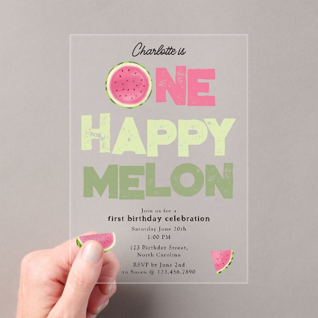 Invitations En Acrylique One Happy Melon Invite 1st Summer Birthday (In situ (ordinateur de poche))
