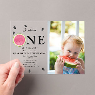 Invitations En Acrylique One in a Melon Watermelon Summer Photo Anniversair