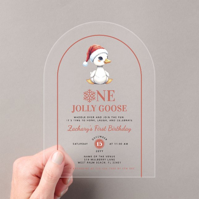 Invitations En Acrylique One Jolly Goose Modern Christmas First Birthday (In situ (ordinateur de poche))