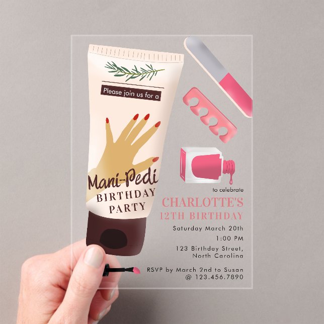 Invitations En Acrylique Ongles Manucure Pédicure Fille Anniversaire (In situ (ordinateur de poche))