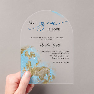 Invitations En Acrylique Or Arch pour fête de fiançailles Ocean Gold All I