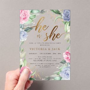 Invitations En Acrylique Or Lui ou Elle Floral Verdure Genre Reveal