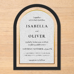 Invitations En Acrylique Or noir et mariage blanc simpliste