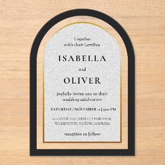 Invitations En Acrylique Or noir et mariage blanc simpliste