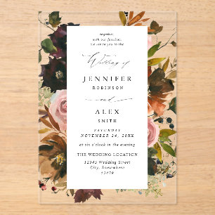 Invitations En Acrylique Or rustique, pourpre et rose 4