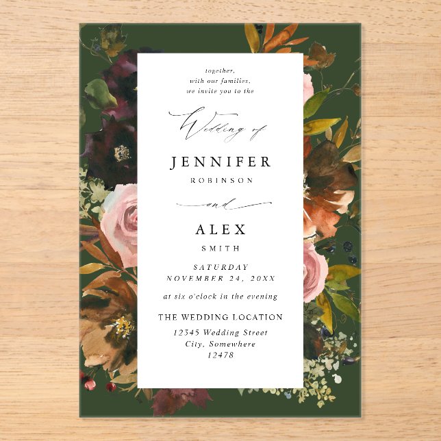 Invitations En Acrylique Or rustique, pourpre et rose 4 vert (Recto)