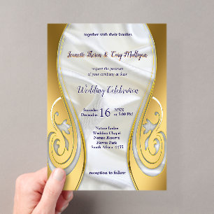 Invitations En Acrylique Or sur soie blanche avec splendeur tropicale