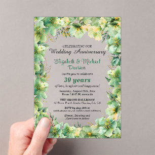 Invitations En Acrylique Or Teal Floral 30e Anniversaire de Mariage