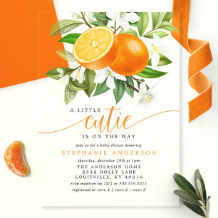 Invitations En Acrylique Orange Citrus Little Cutie en route Baby Shower