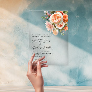 Invitations En Acrylique Orange pêche rose flûte mariage clair