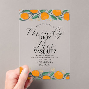 Invitations En Acrylique Oranges Aquarelle Citrus Mariage Écriture Noir