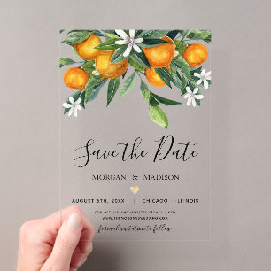 Invitations En Acrylique Oranges Monogramme Enregistrez la Date