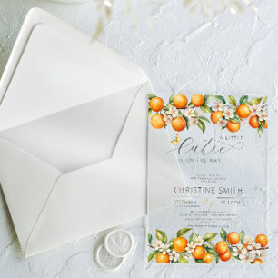 Invitations En Acrylique Oranges Petite Cutie Est Sur Le Chemin Baby shower