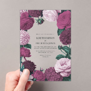 Invitations En Acrylique Orchidée de minuit, Aubergine veloutée & Mauve bru