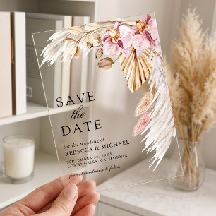 Invitations En Acrylique Orchidée Rose des Pampas Fleurs Mariage Économisez
