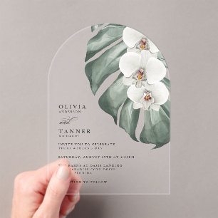 Invitations En Acrylique Orchidées blanches Arc moderne Mariage tropical