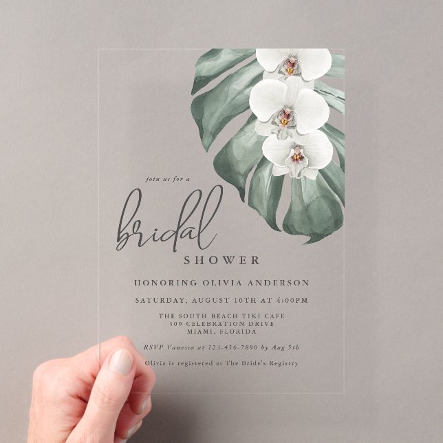 Invitations En Acrylique Orchidées Blanches Paradis Tropical Enterrement de (In situ (ordinateur de poche))
