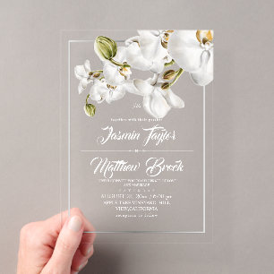 Invitations En Acrylique Orchidées Cadre Mariage Élégant