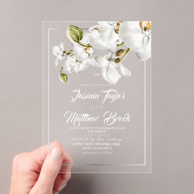 Invitations En Acrylique Orchidées Cadre Mariage Élégant  (In situ (ordinateur de poche))