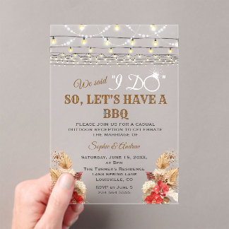 Invitations En Acrylique Orchidées rouges Herbe des Pampas Bois Après le OU