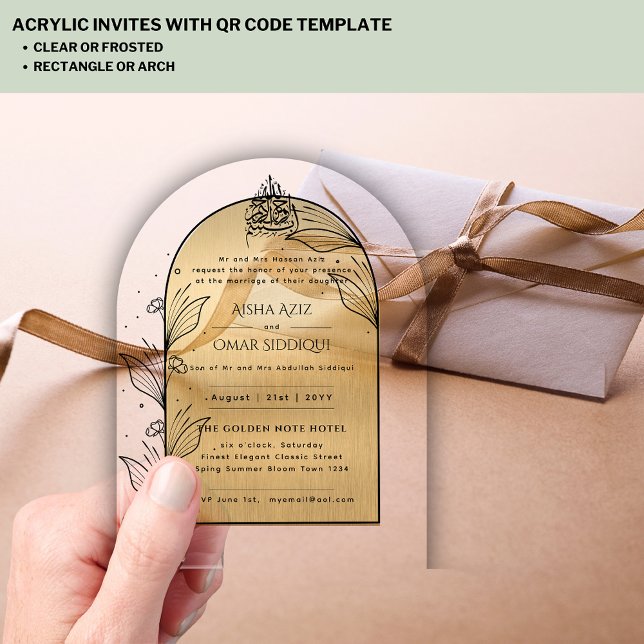 Invitations En Acrylique Ornat d'or islamique Nikah Walima musulman Élégant (Créateur téléchargé)