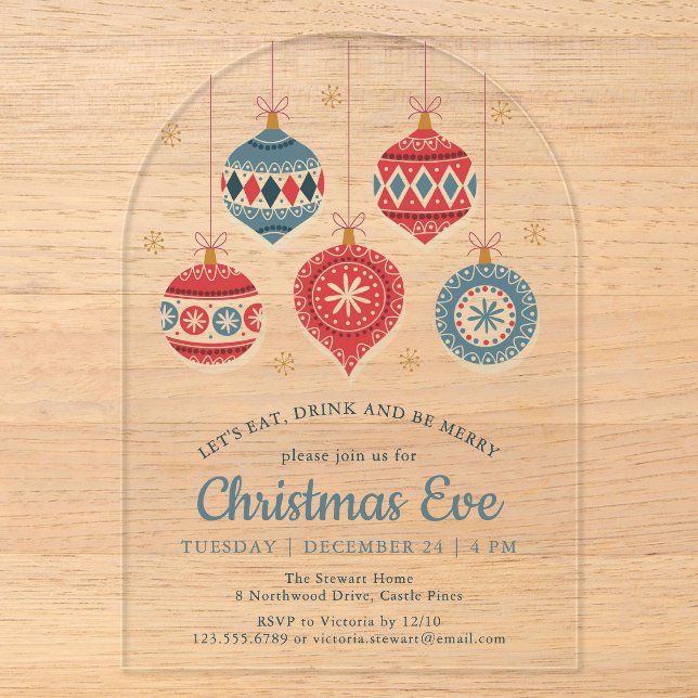 Invitations En Acrylique Ornement de dîner chic de Noël Eve (Recto)