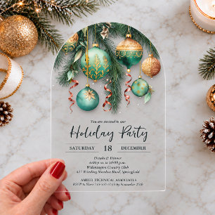 Invitations En Acrylique Ornements de Noël en vert et or pour fête
