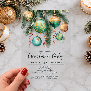 Invitations En Acrylique Ornements de Noël Vert Or Parti