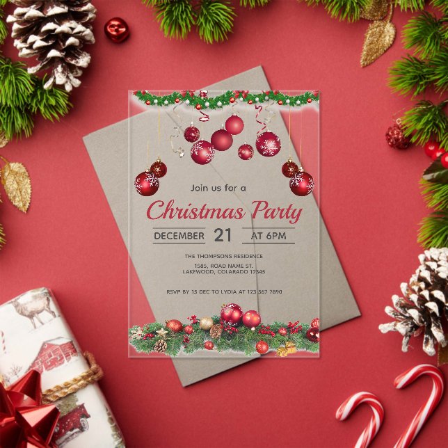 Invitations En Acrylique Ornements Rouges Noël Unique (Insitu (vacances))