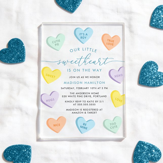 Invitations En Acrylique Our Little Sweetheart Candy Hearts Baby Shower (Créateur téléchargé)