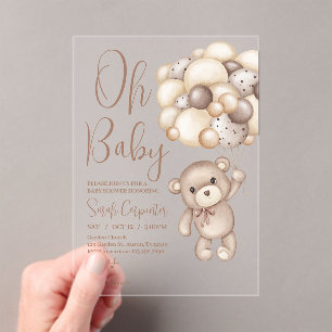 Invitations En Acrylique ours acrylique avec baby shower ballons