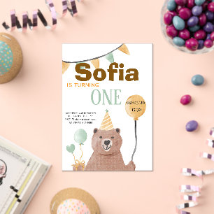 Invitations En Acrylique Ours Aquarelle Fantaisiste 1er Anniversaire