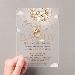 Invitations En Acrylique Ours attend avec impatience la baby shower neutre