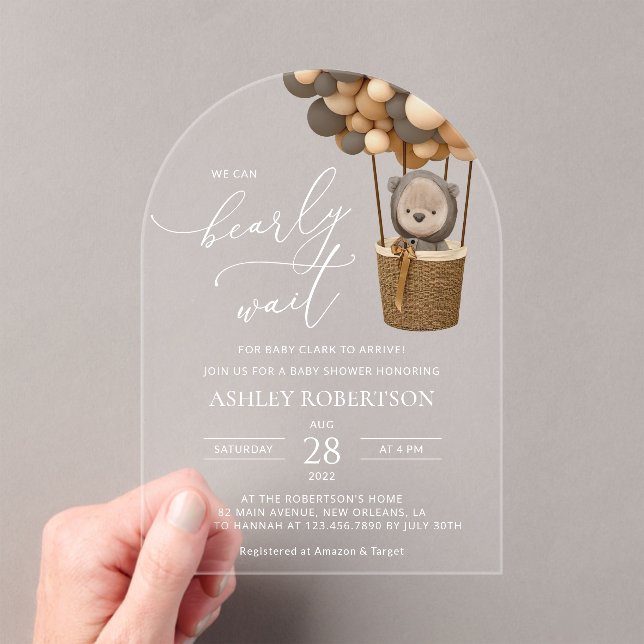 Invitations En Acrylique Ours, Ballons Brown, Ballons à air chaud, Baby sho (In situ (ordinateur de poche))