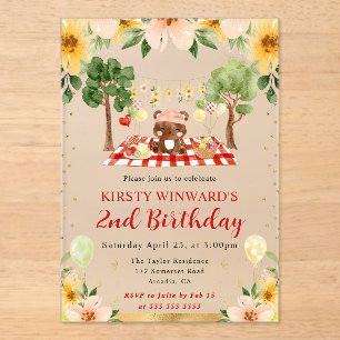 Invitations En Acrylique Ours de forêt à l'aquarelle Pique-nique Anniversai