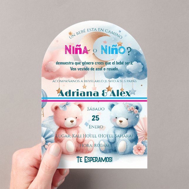 Invitations En Acrylique Ours en peluche et étoiles Genre Révéler sur mesur (In situ (ordinateur de poche))