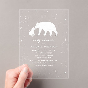 Invitations En Acrylique Ours polaire Mama & Baby shower Hiver Neutre