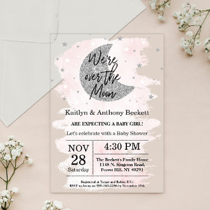 Invitations En Acrylique Over The Moon   Fête Prénatale Bébé Fille
